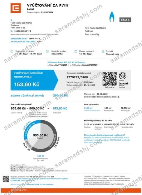 Czech Vyuctovani Za Plyn utility bill